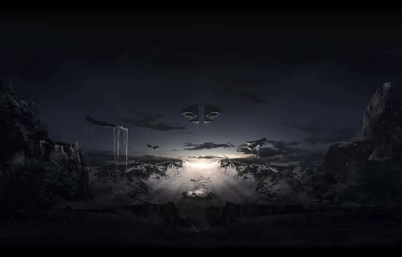 Photo wallpaper the sun, stones, flying