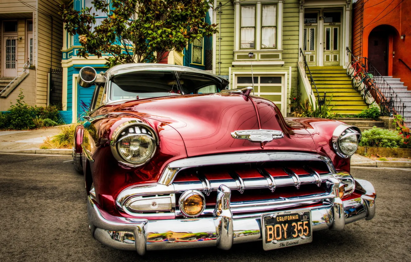 Photo wallpaper Chevrolet, House, Machine, Street, Classic