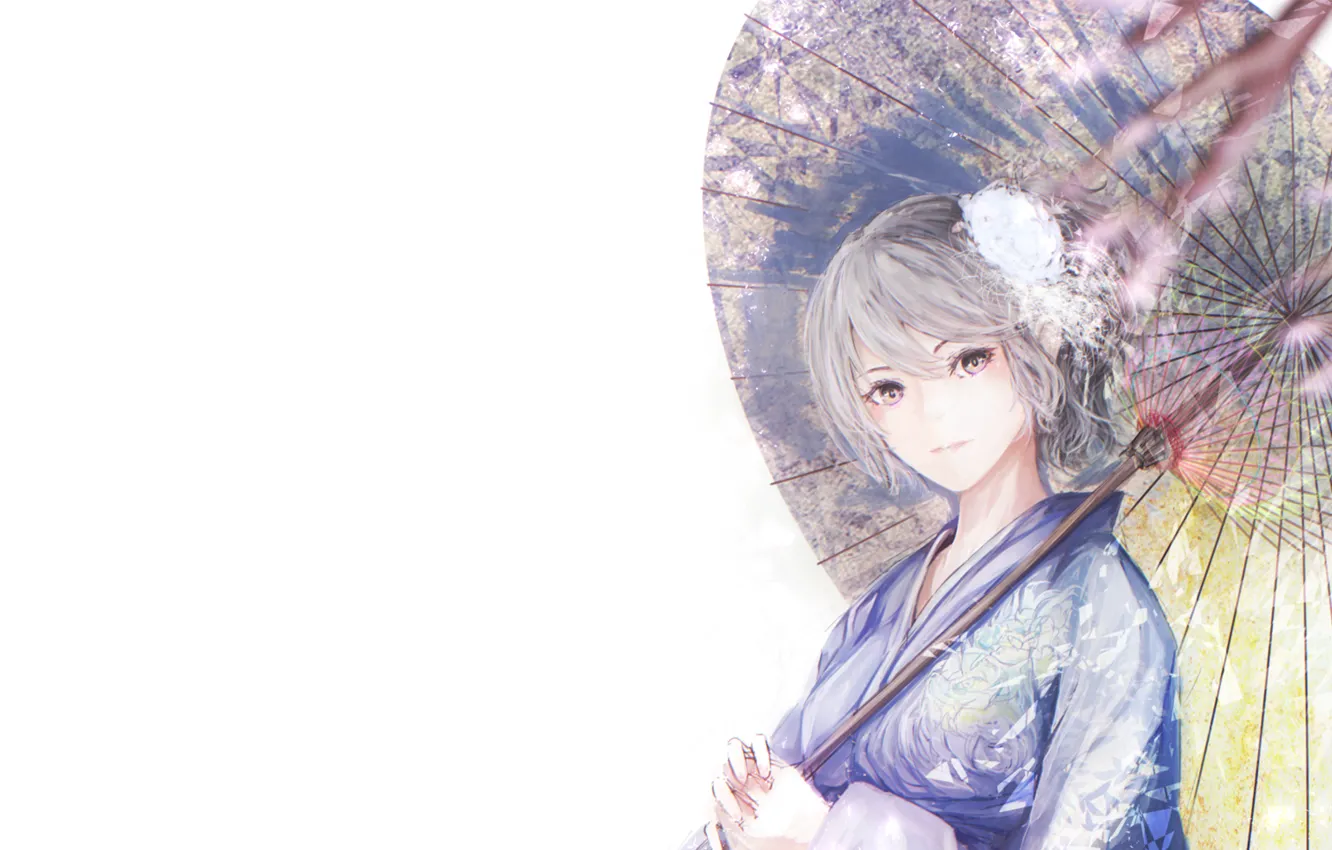 Photo wallpaper girl, branches, umbrella, Sakura, kimono