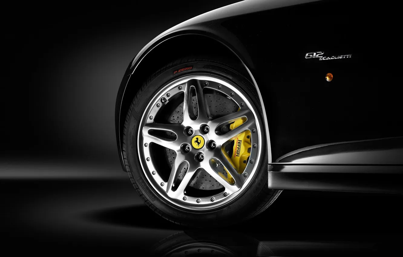 Photo wallpaper black, wheel, Ferrari, disk