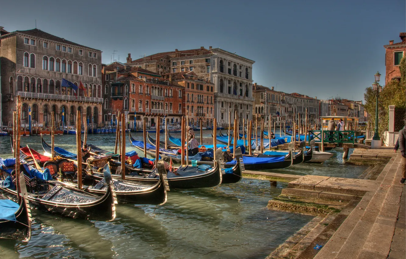 Photo wallpaper the sky, the sun, HDR, home, boats, Italy, Venice, channel