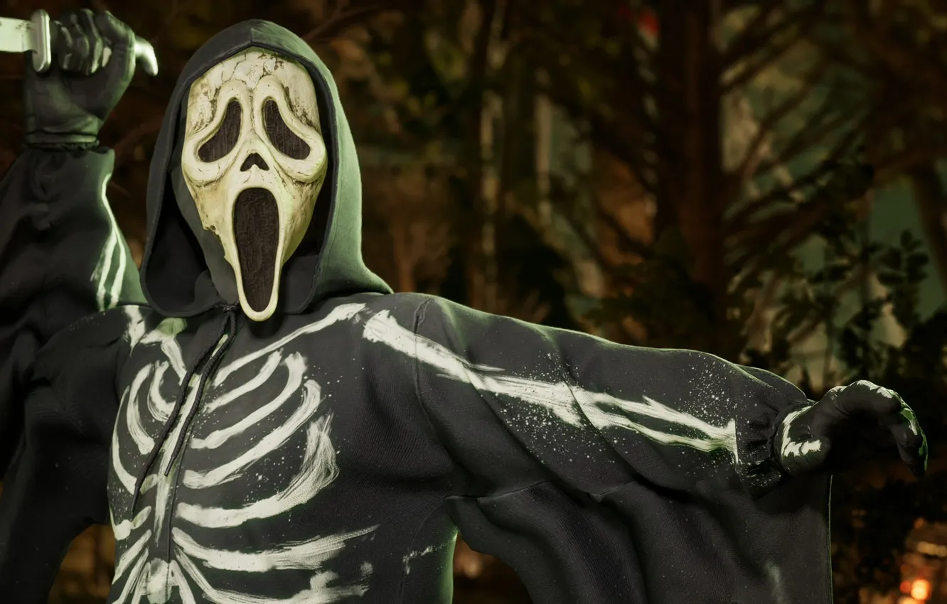 Photo wallpaper horror, forest, scream, mask, knife, bones, Maniac, Ghostface