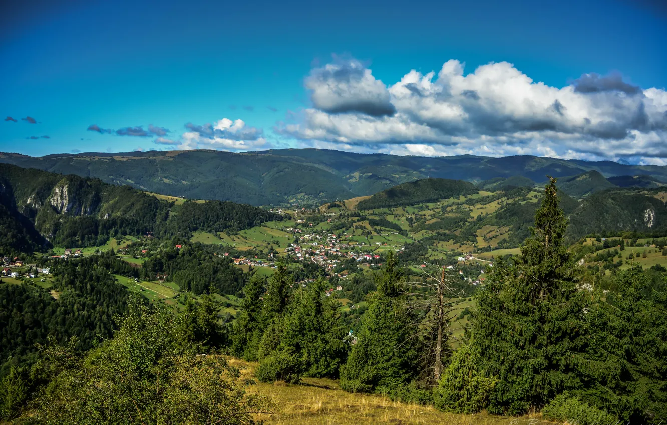 Photo wallpaper nature, panorama, landscape, nature, panorama, village, Romania, Romania