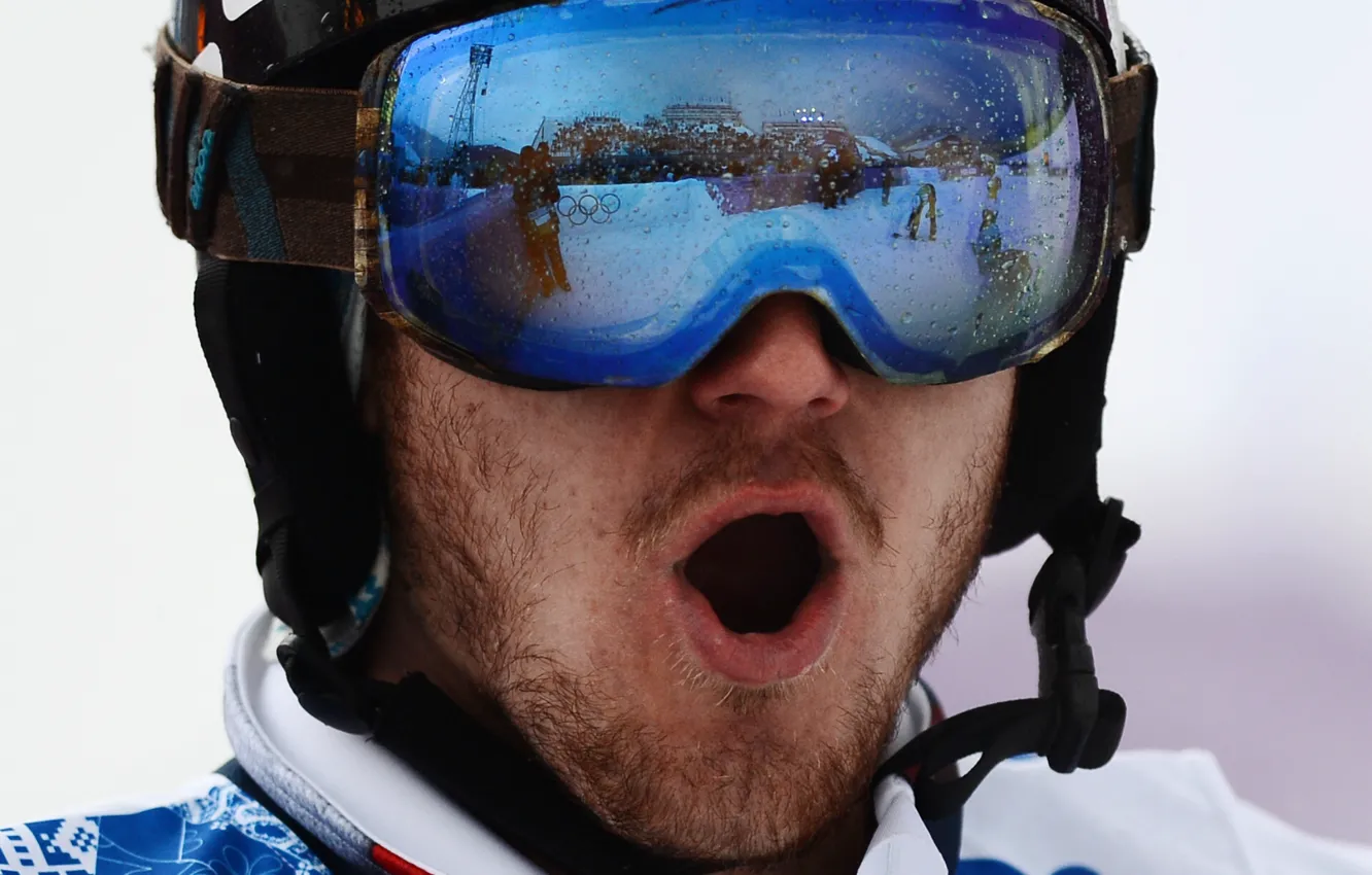 Photo wallpaper reflection, glasses, Russia, wow, snowboarder, Sochi 2014, silver medalist, Nikolay Olyunin