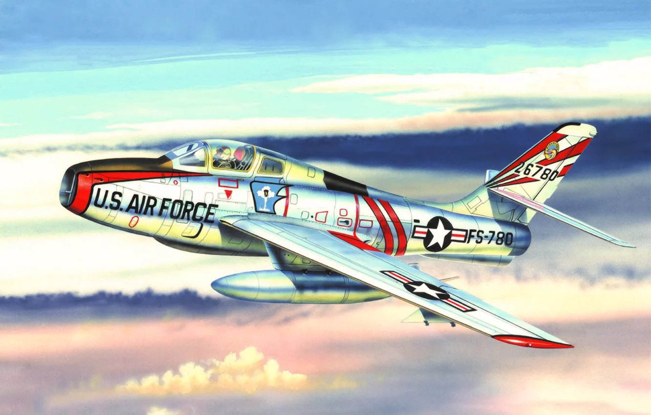 Photo wallpaper war, art, painting, aviation, jet, Republic F-84 Thunderjet