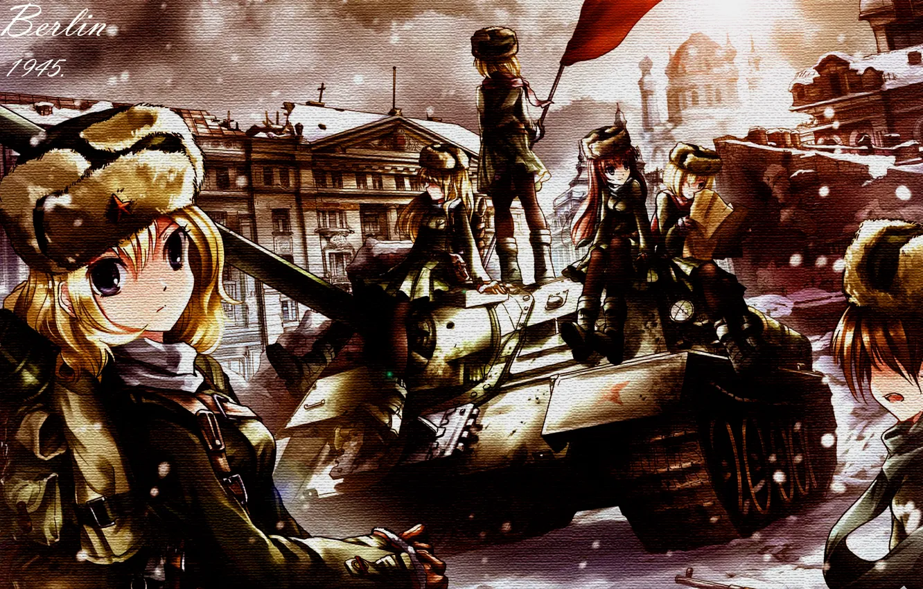 Photo wallpaper girl, photos, USSR, SAU, Berlin, SU-85, corrected