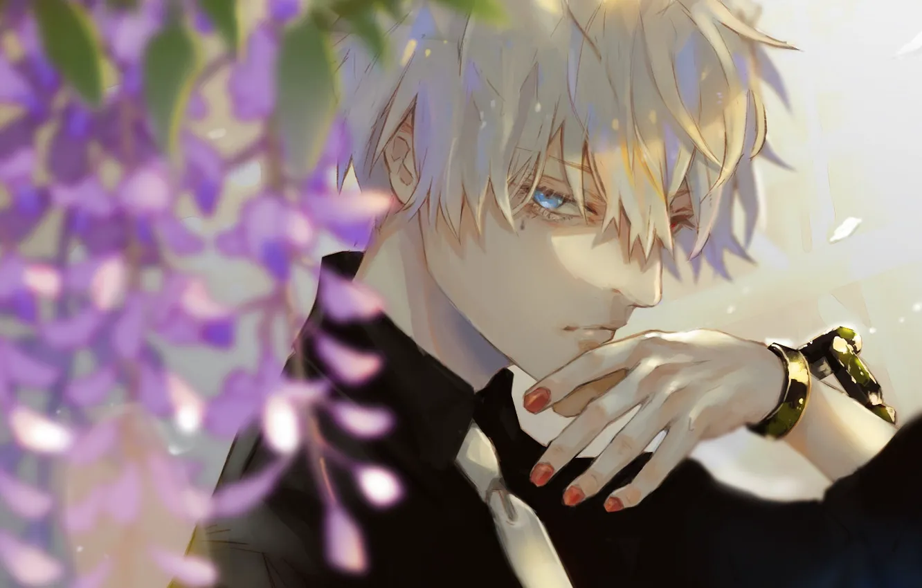 Photo wallpaper look, flowers, anime, hands, guy, Tokyo Ghoul, Tokyo Ghoul, The Kaneko Ken