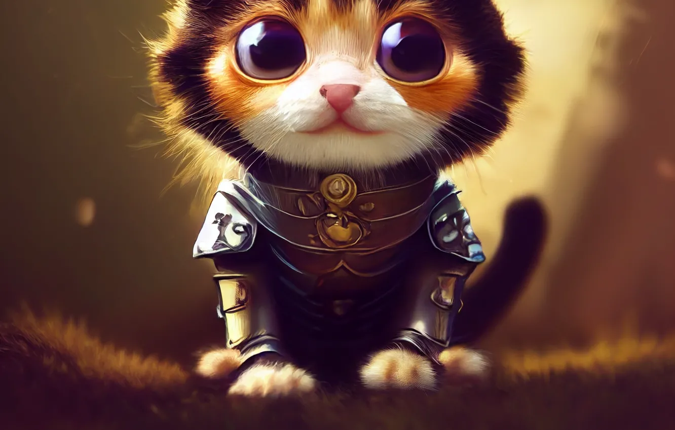 Photo wallpaper cat, cat, look, light, kitty, fantasy, cat, armor