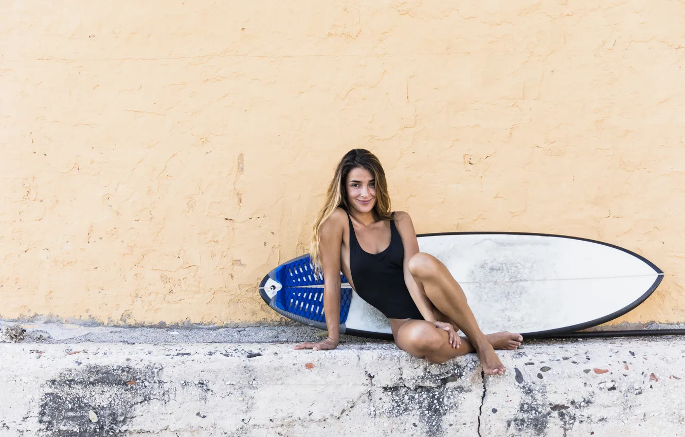 Photo wallpaper girl, beautiful, model, swimsuit, surfboard