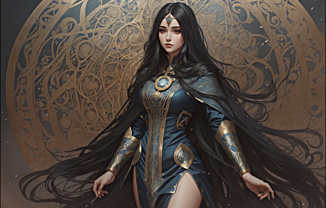 Photo wallpaper look, girl, pose, AI art, neural network
