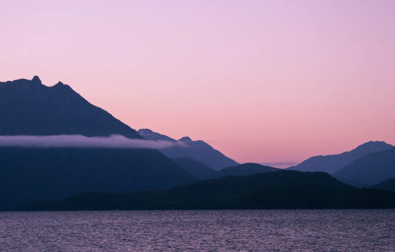 Photo wallpaper sunset, mountains, lake, british columbia, vancouver island, Kennedy Lake