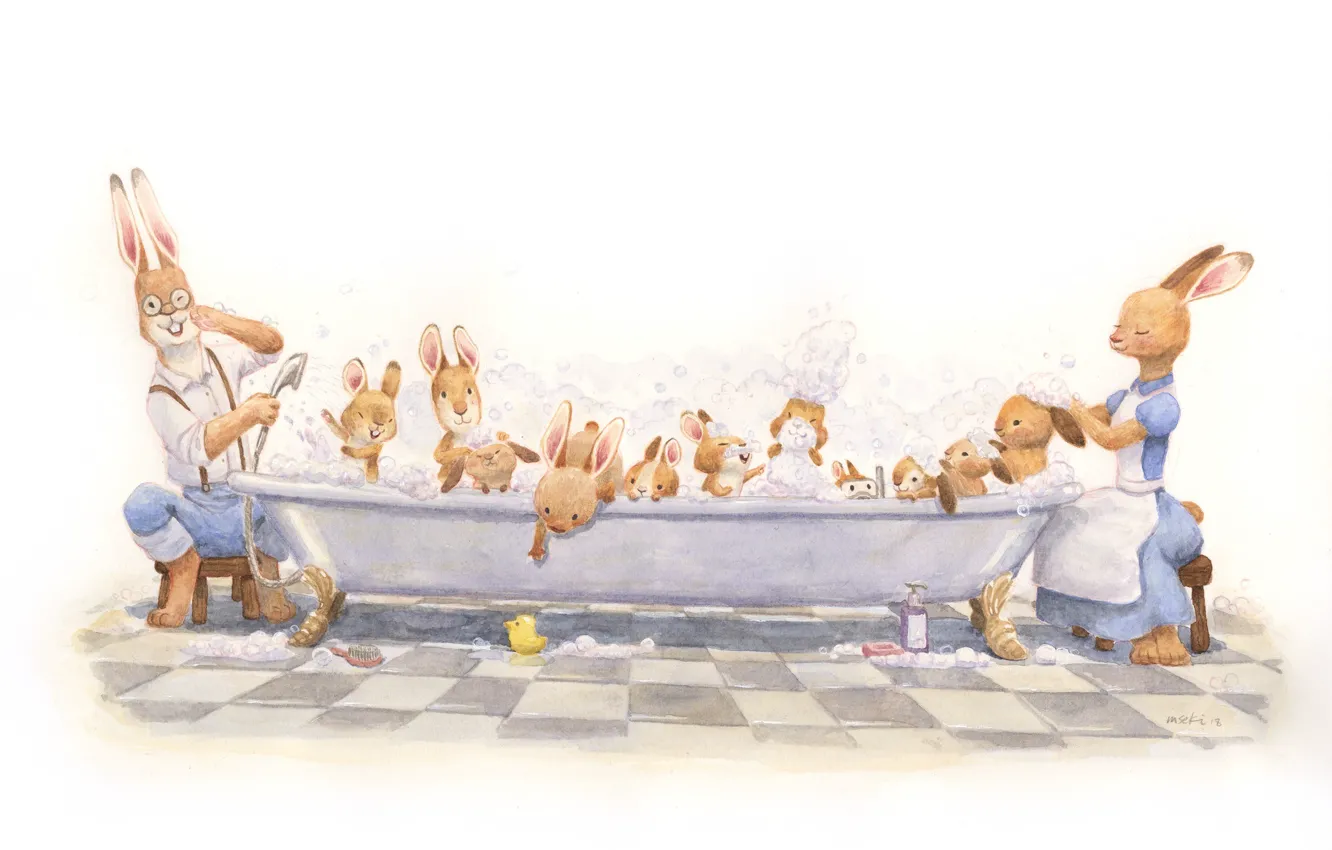 Photo wallpaper rabbit, family, bath