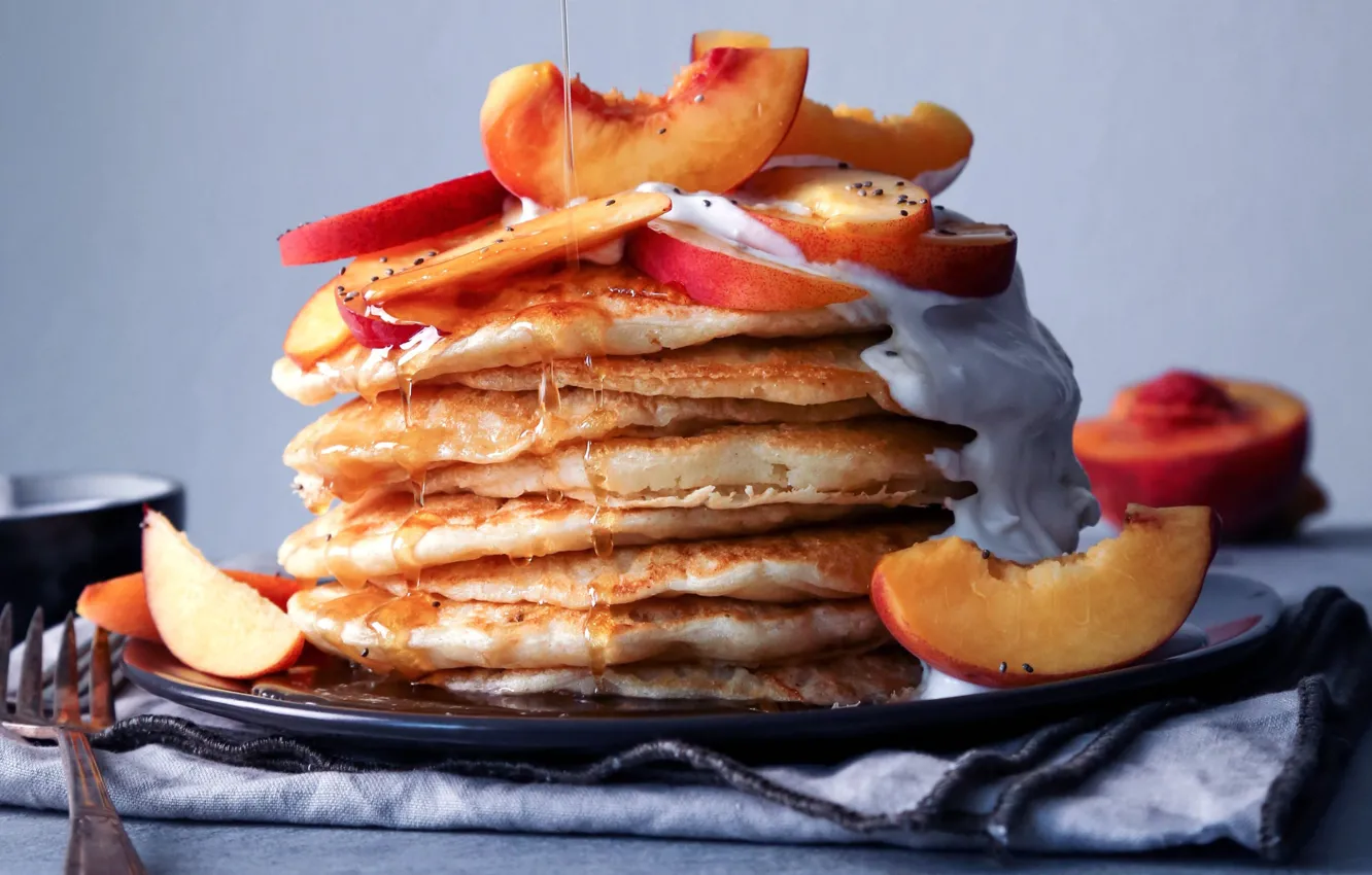 Photo wallpaper honey, peaches, pancake
