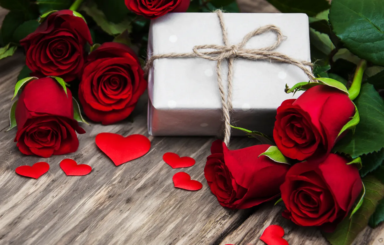 Photo wallpaper love, red, gift, roses, hearts, red, love, romantic