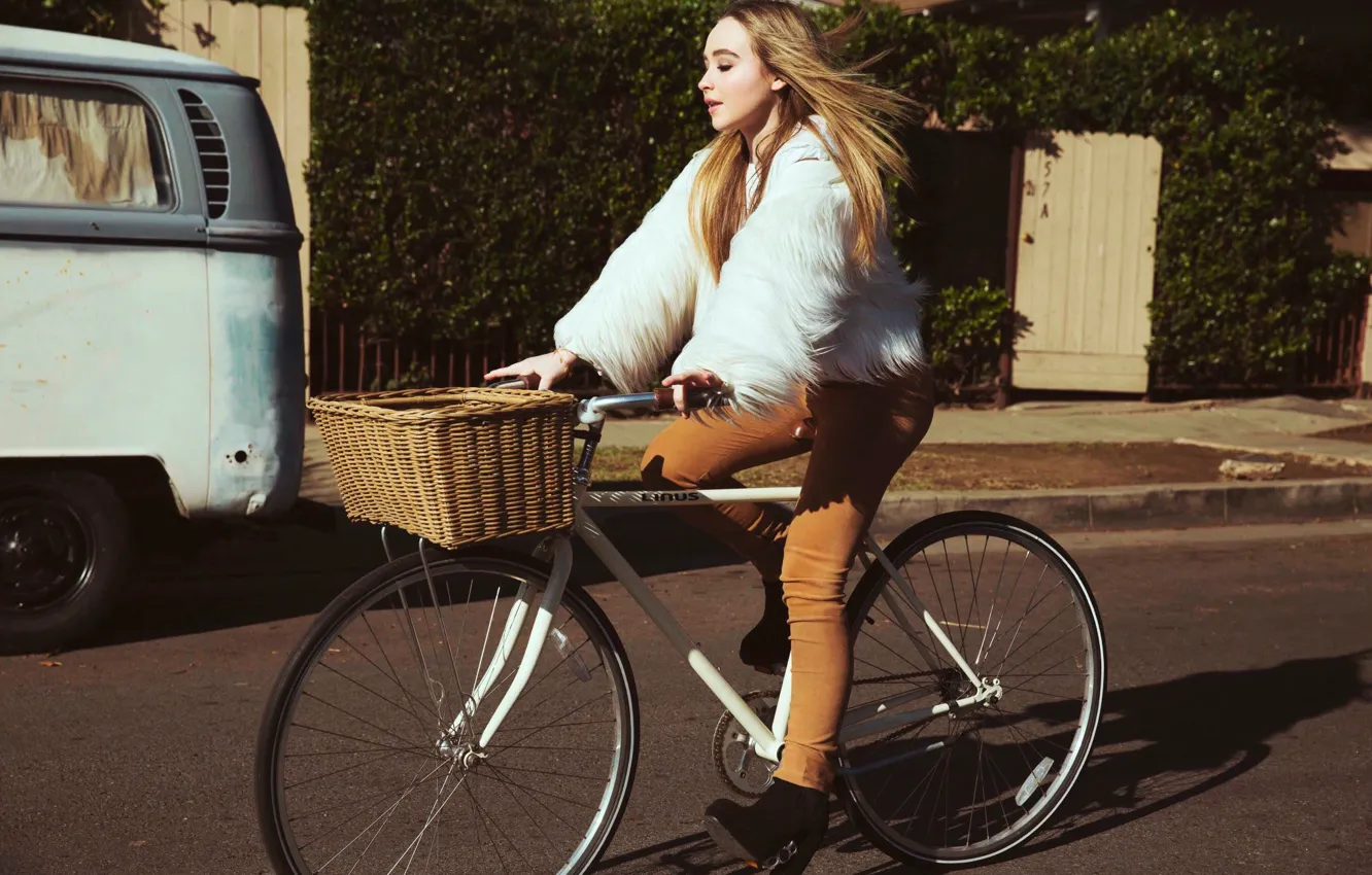 Photo wallpaper road, bike, basket, Evolution, Sabrina Carpenter, Sabrina Carpenter, Sarah Barlow