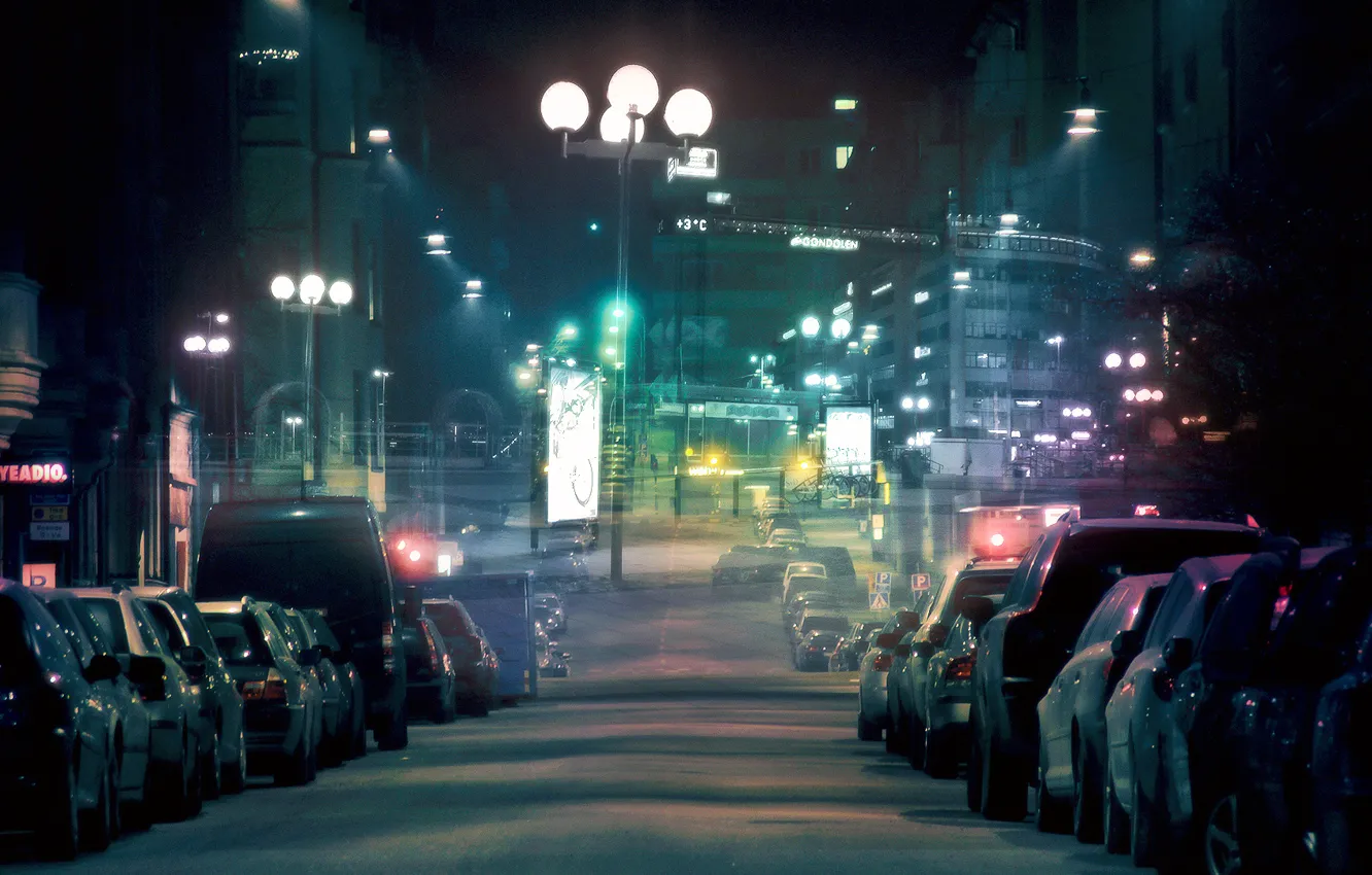 Photo wallpaper street, lights, night city, cars