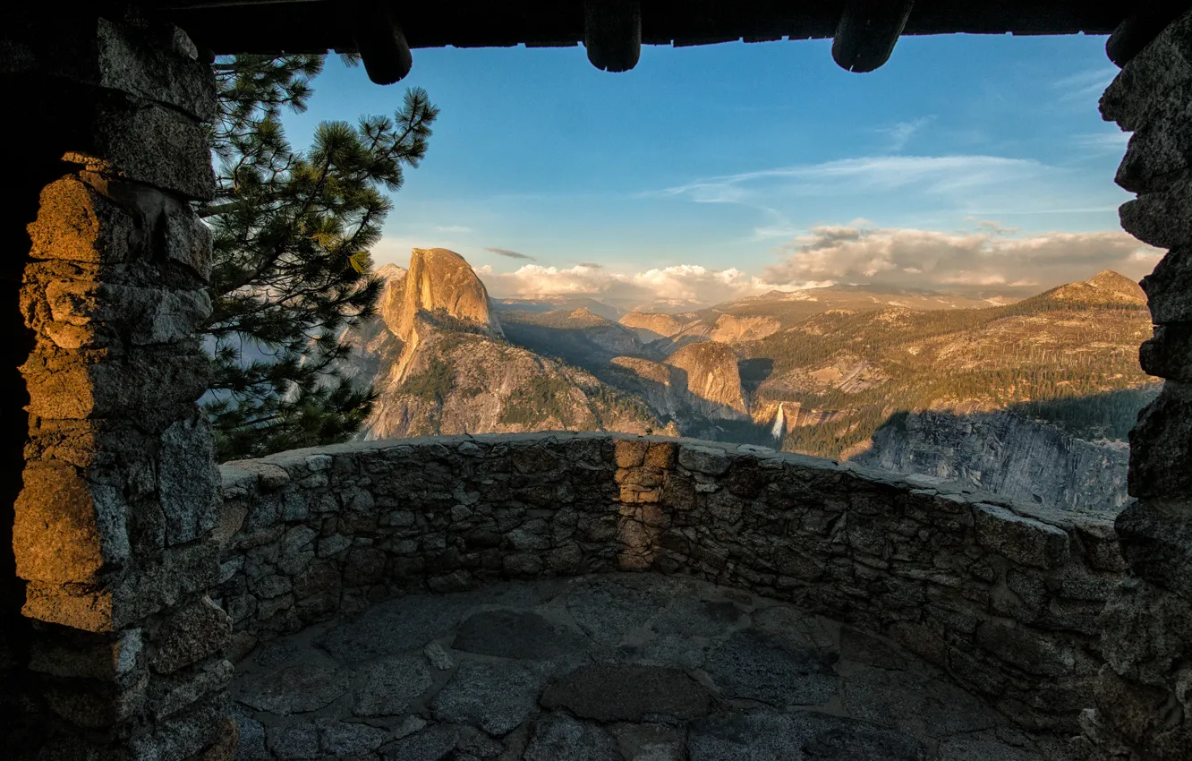 Photo wallpaper view, valley, CA, balcony, California, Yosemite national Park, Yosemite National Park, panorama