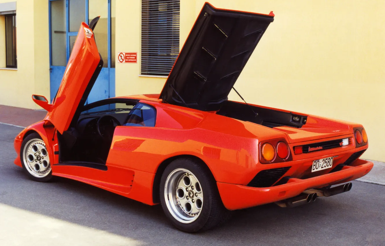 Photo wallpaper Lamborghini, the door, The hood, rear view, diablo, Lamborghini