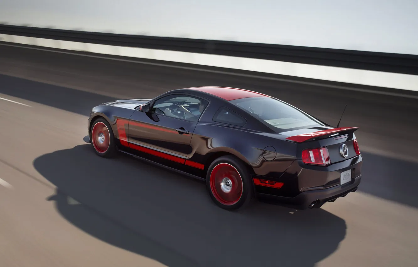 Photo wallpaper road, speed, Mustang, red wheels