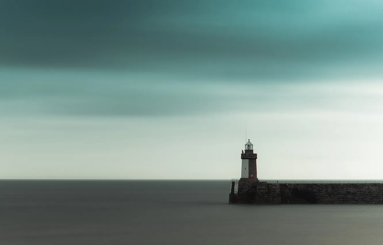 Photo wallpaper sea, the sky, clouds, surface, lighthouse, The Channel
