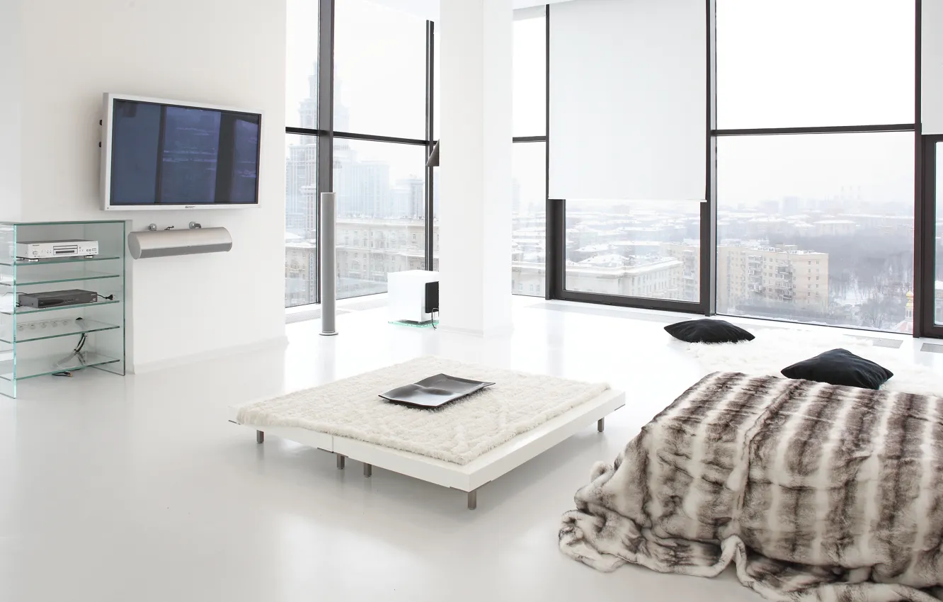 Photo wallpaper design, style, interior, megapolis, living room, city apartment, duplex penthouse