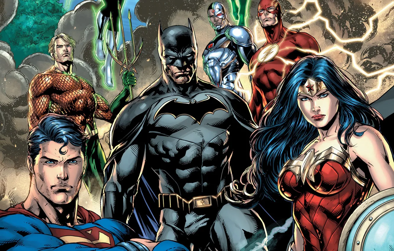 Photo wallpaper fantasy, Wonder Woman, Superheroes, Batman, Superman, artwork, mask, Comics