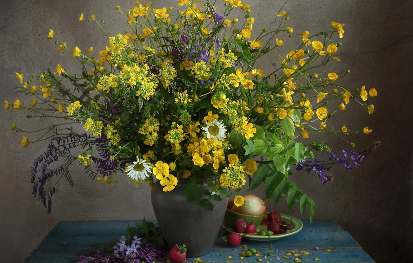 Photo wallpaper summer, bouquet, cottage, radishes
