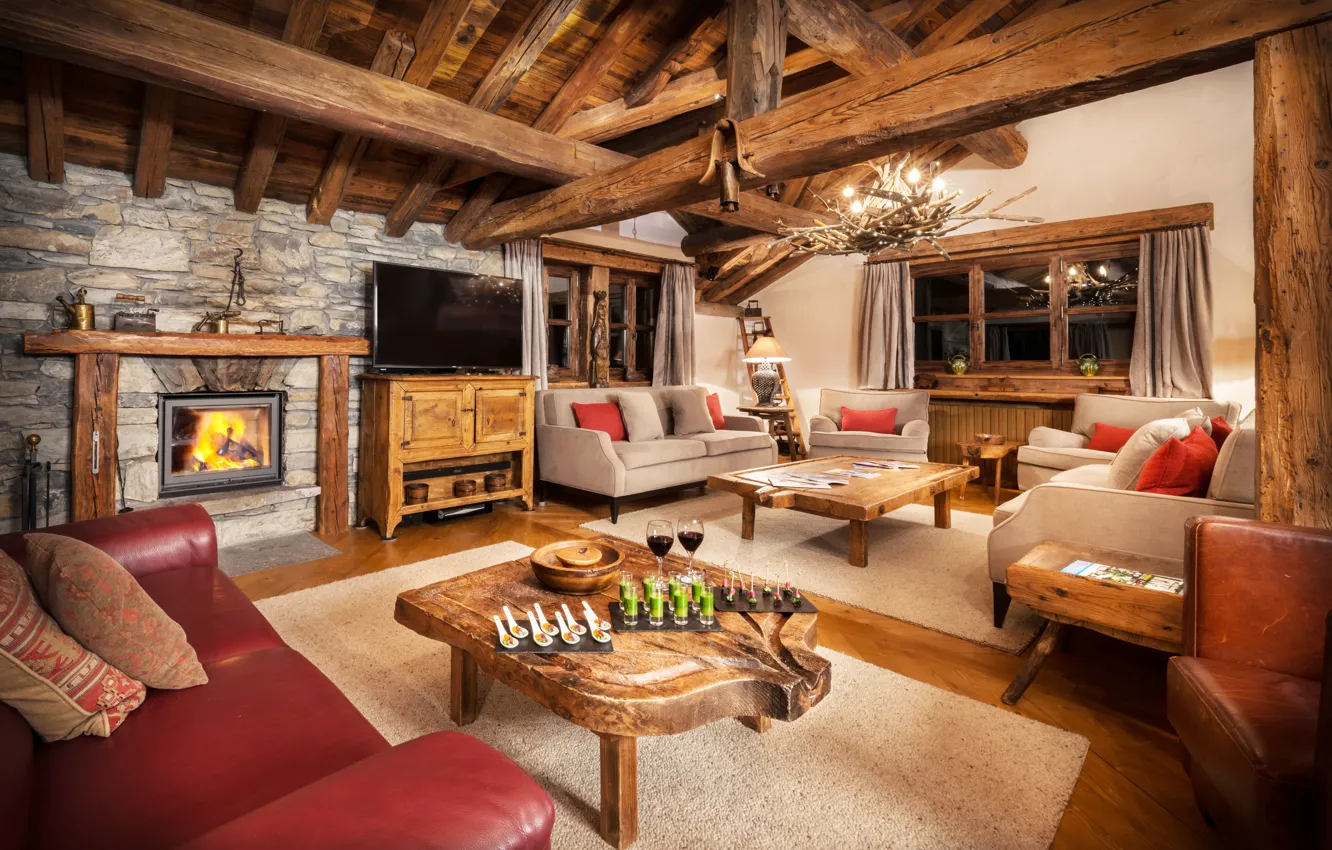 Photo wallpaper living room, Val d'isere, Luxury Ski Hotel