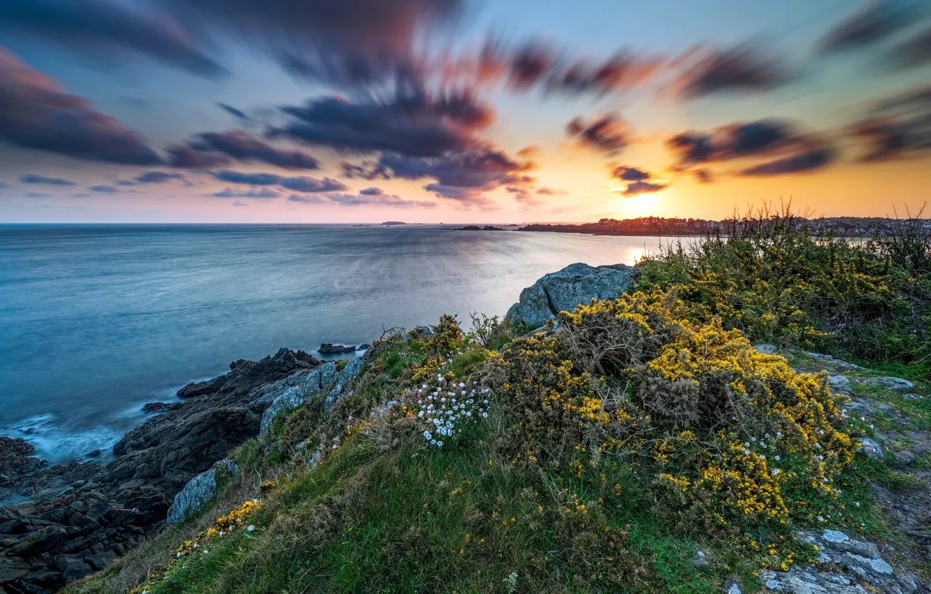 Photo wallpaper sea, sunset, shore