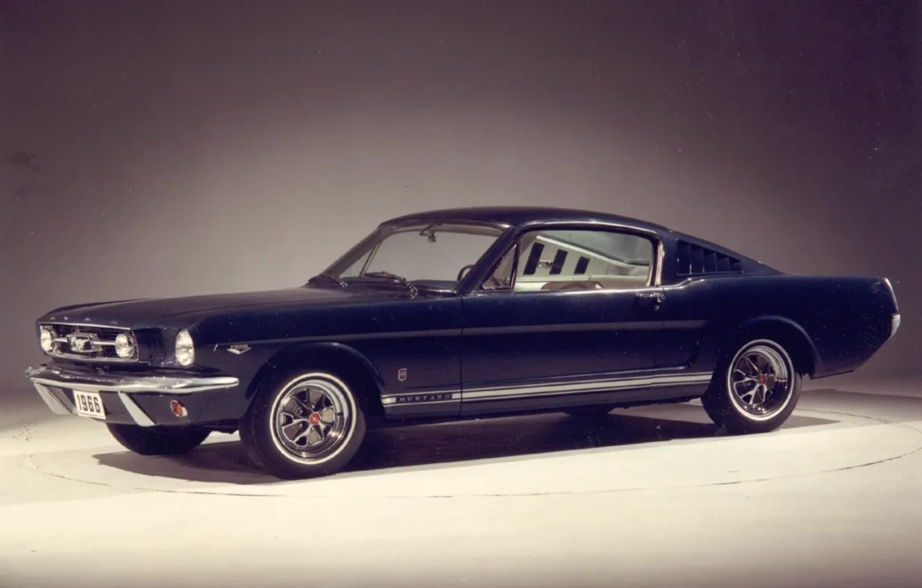 Photo wallpaper blue, retro, mustang, ford, muscle, 1966, fastback