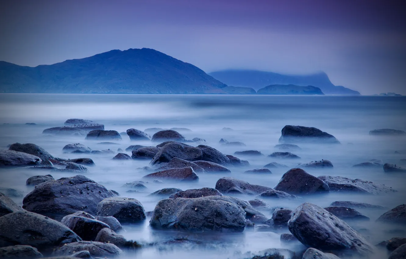 Photo wallpaper sea, the sky, clouds, mountains, stones