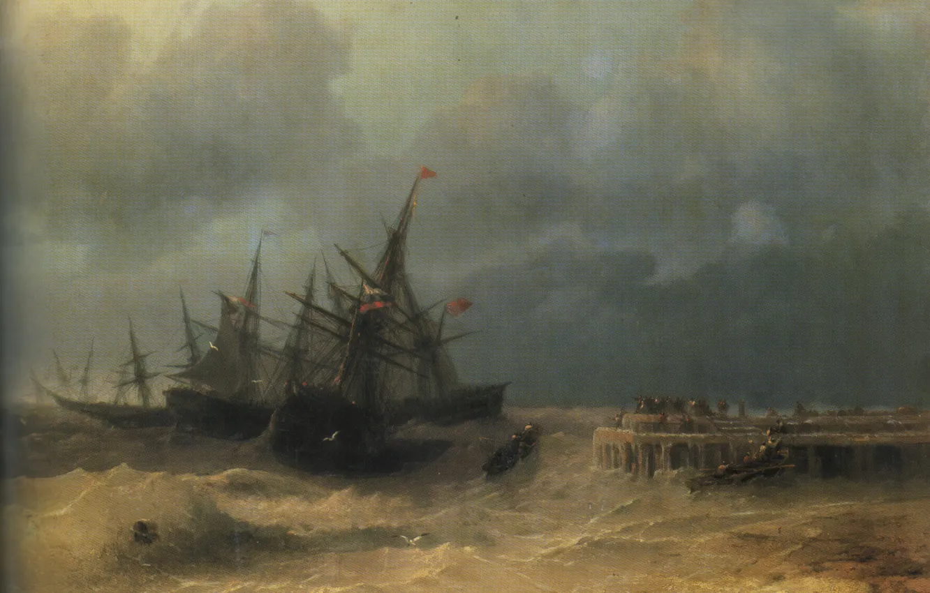 Photo wallpaper storm, ships, picture, seascape, Ivan Aivazovsky, 1872, Fleeing from the Storm