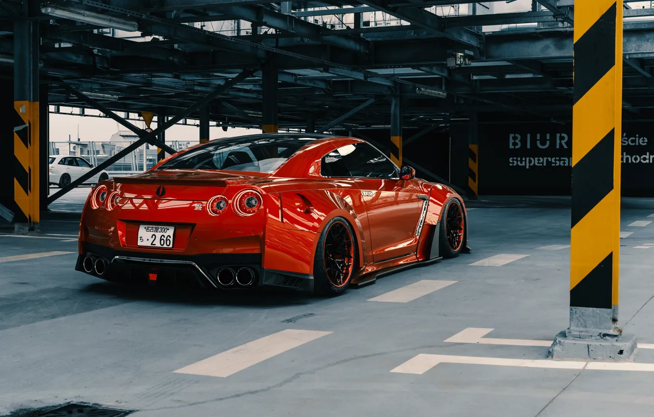 Photo wallpaper Red, Auto, Machine, Tuning, Red, Car, Nissan GT-R, Transport & Vehicles