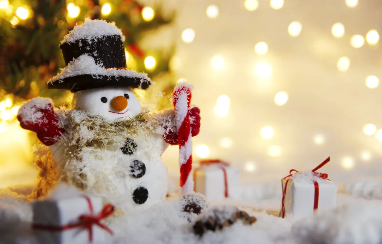Photo wallpaper winter, snow, snowflakes, New Year, Christmas, snowman, happy, Christmas