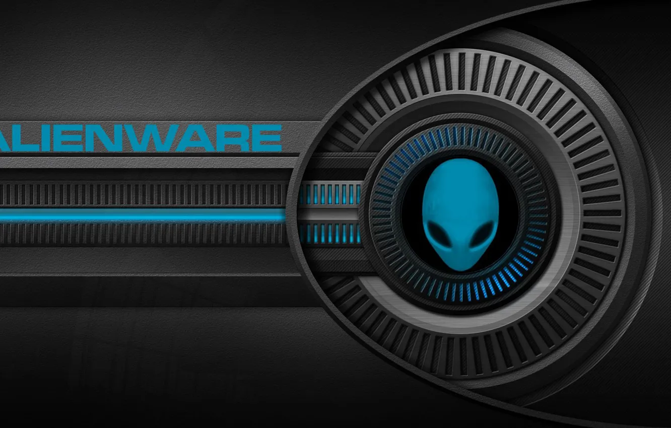 Photo wallpaper logo, game, alien, Alienware, circle, head, dark background, backlight