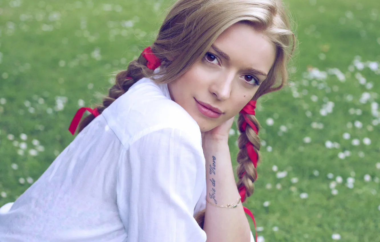 Photo wallpaper look, face, blonde, braids, braid, looks