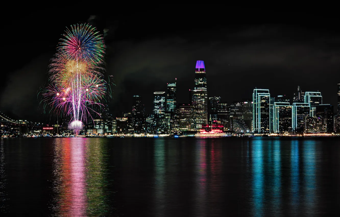 Photo wallpaper city, night, fireworks