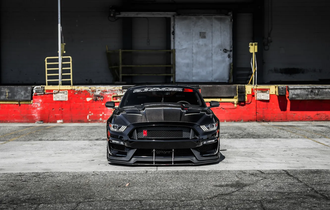 Photo wallpaper Mustang, Ford, Front, Black, Face
