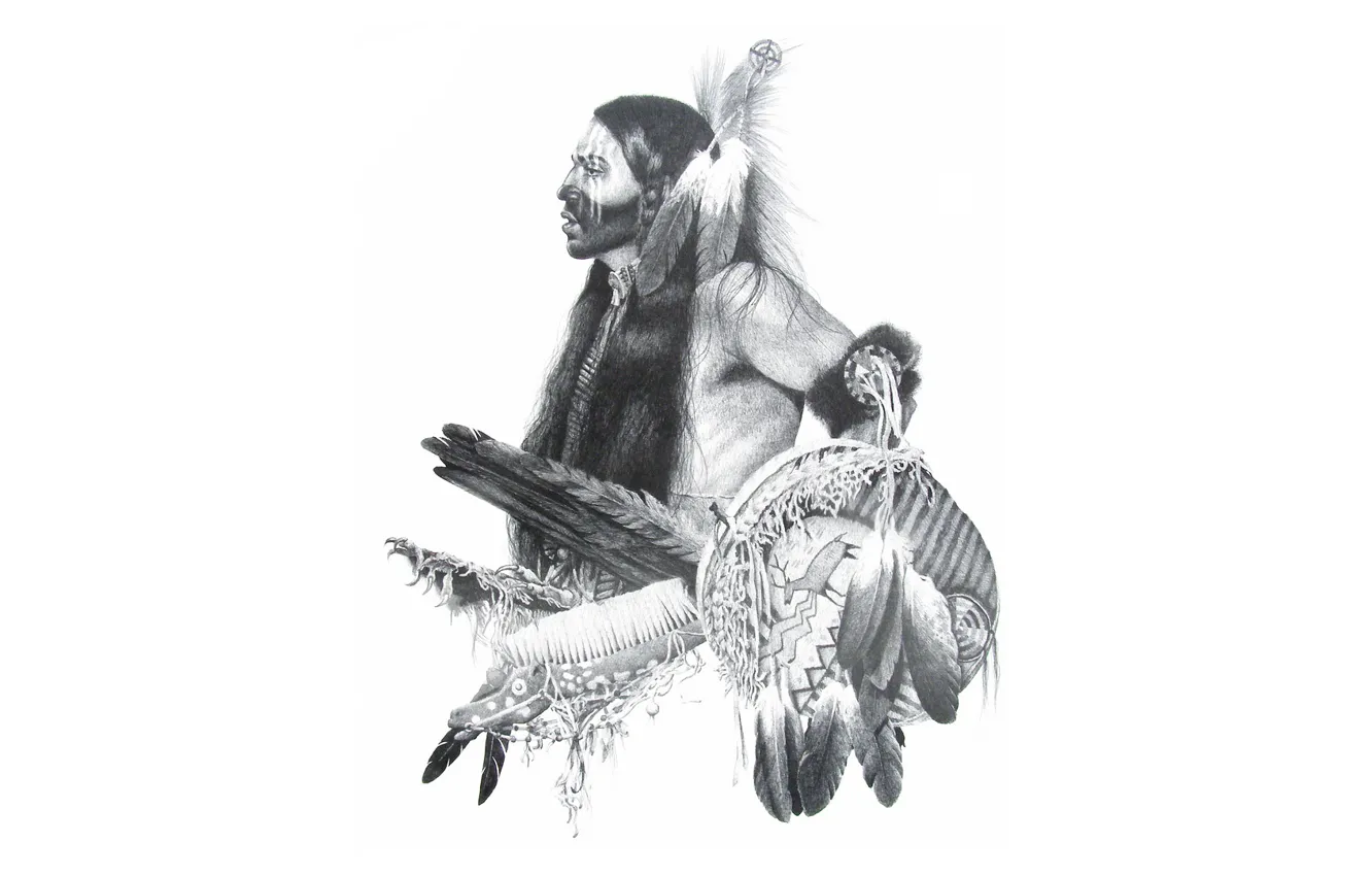 Photo wallpaper face, feathers, Indian, paint