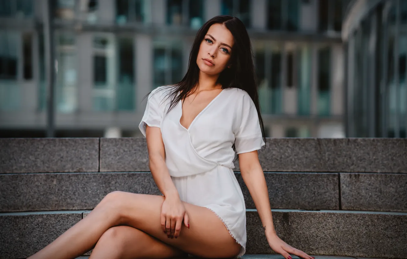 Photo wallpaper girl, long hair, dress, legs, photo, blue eyes, model, lips