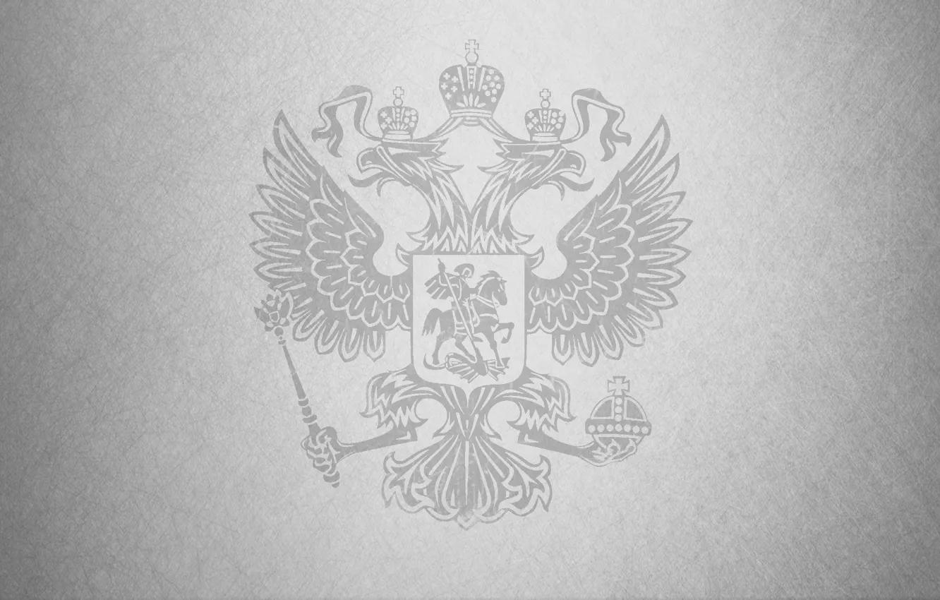 Photo wallpaper scratches, coat of arms, grey background, Russia