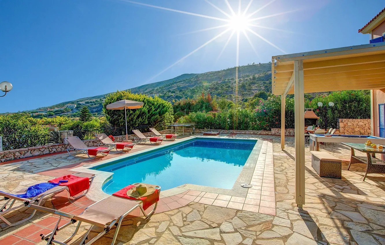 Photo wallpaper Villa, pool, Greece, terrace, Greece, Kefalonia, Villa Skala, Scale