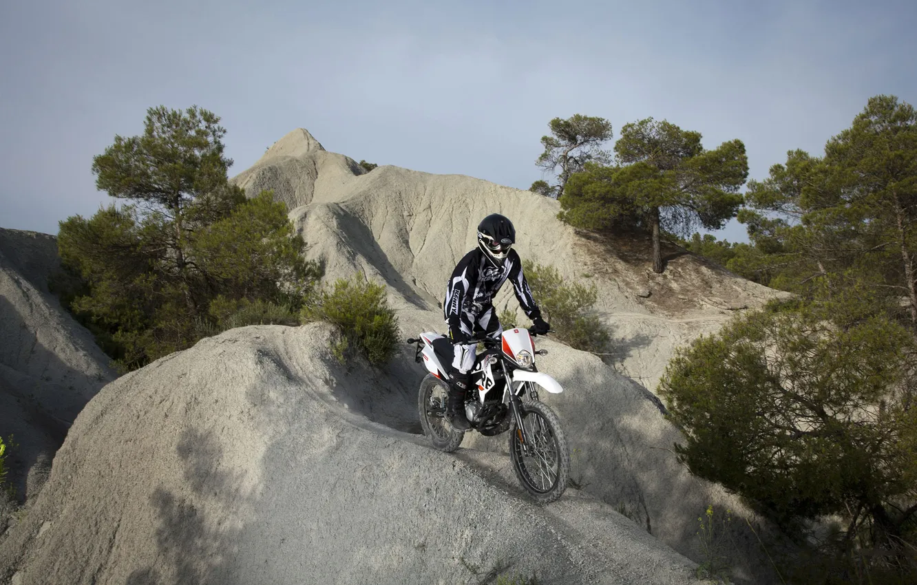 Photo wallpaper nature, rocks, motorcycle, sports Wallpaper