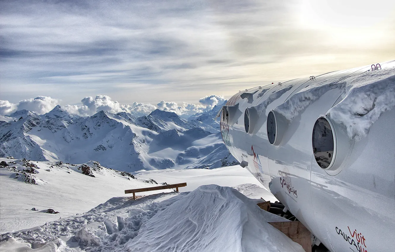 Photo wallpaper mountains, snowboard, the hotel, Elbrus