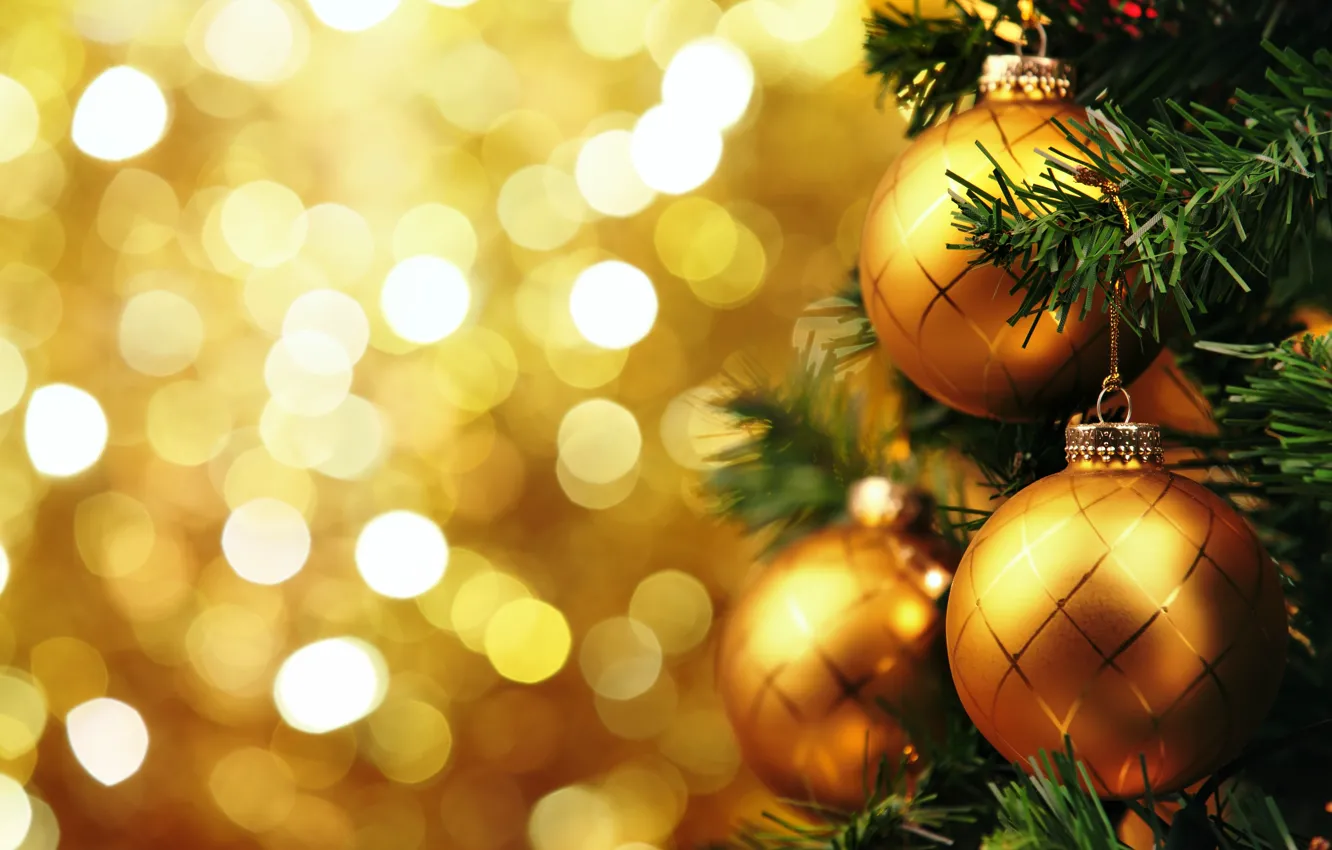 Photo wallpaper decoration, balls, tree, New Year, Christmas, golden, Christmas, balls