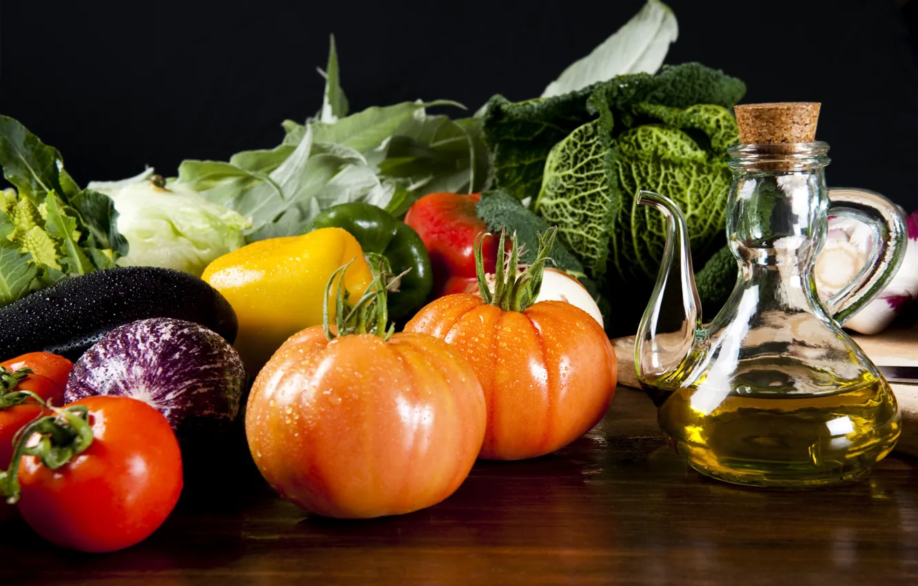 Photo wallpaper oil, eggplant, vegetables, tomatoes, cabbage