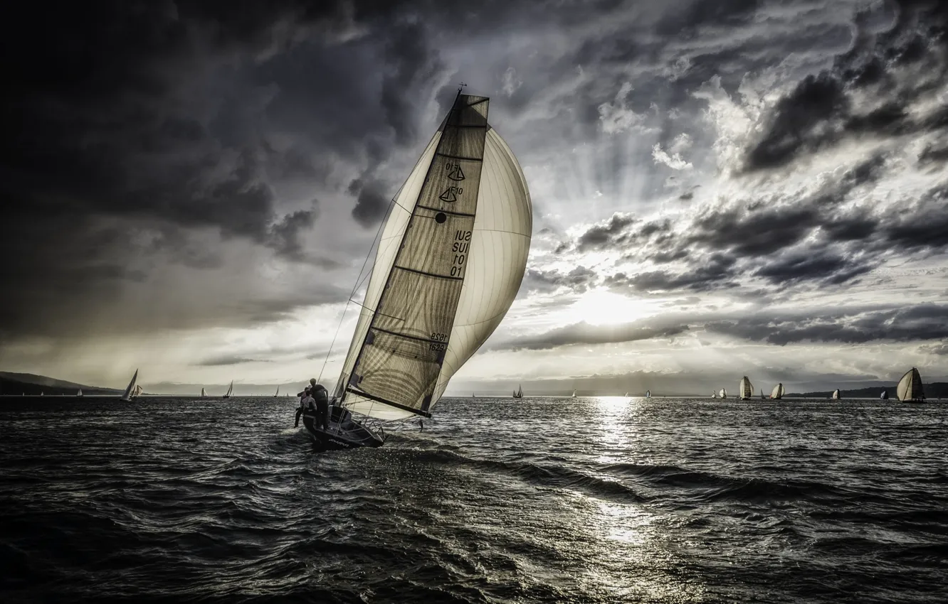 Photo wallpaper wave, sail, regatta