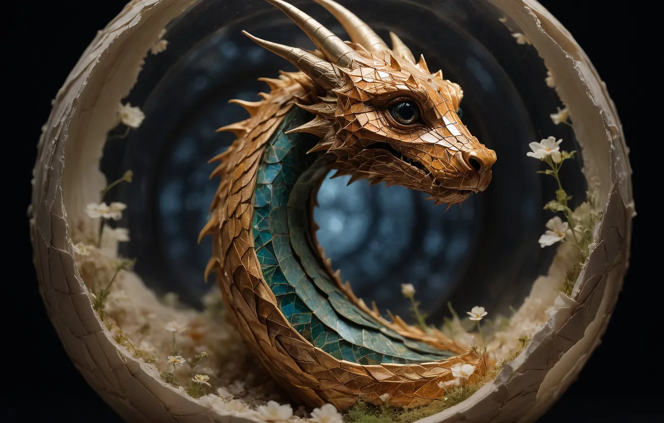 Photo wallpaper circles, dragon, sphere