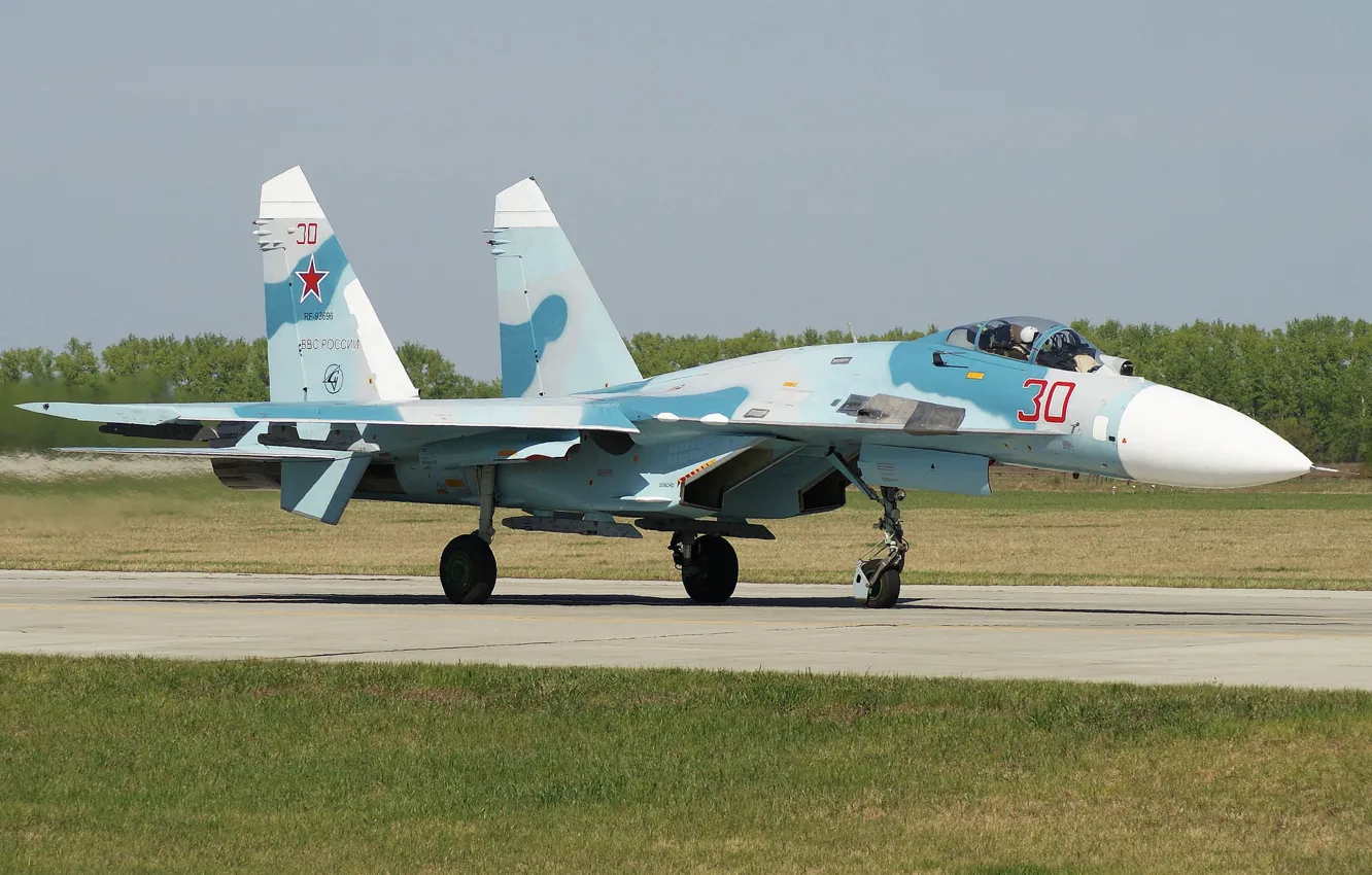 Photo wallpaper strip, fighter, the airfield, multipurpose, Su-27