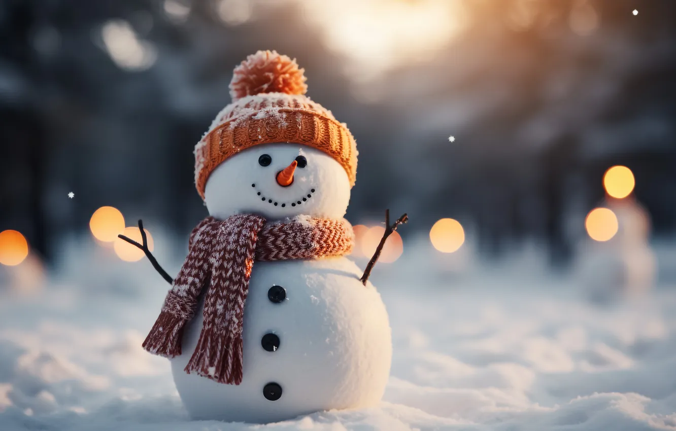 Photo wallpaper winter, snow, new year, Christmas, snowman, Christmas, winter, snow